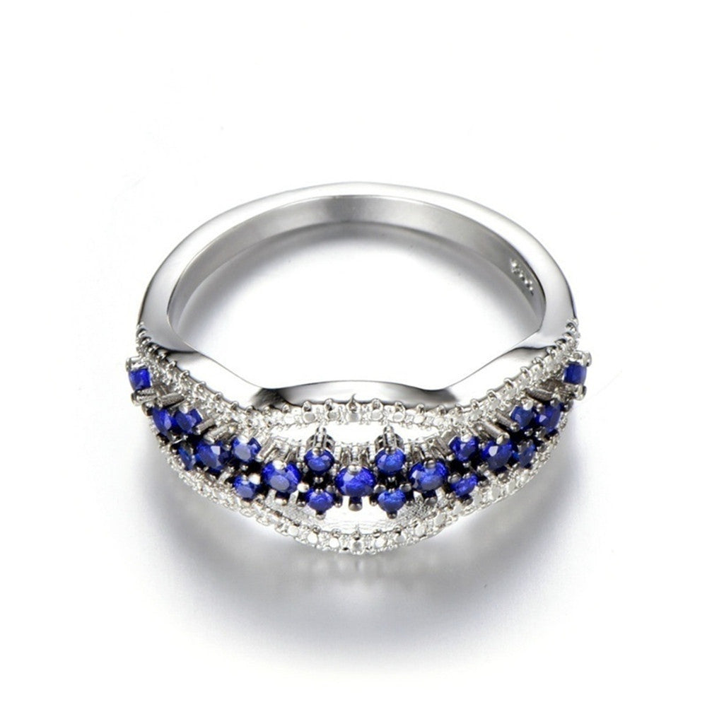 Unisex HeartShaped Ring Silver Plated Alloy With Blue Diamond Decoration Wedding Jewelry Gift EuropeanAmerican