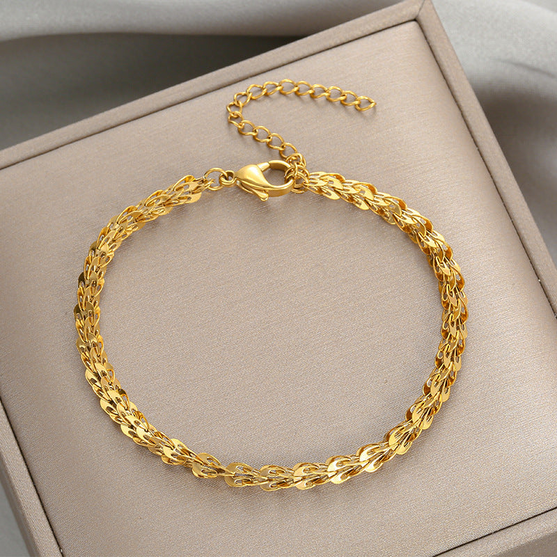 Womens Titanium Steel Geometric Bracelet 18K Gold Plated Vintage Phoenix Tail With Lined Accents Jewelry Style