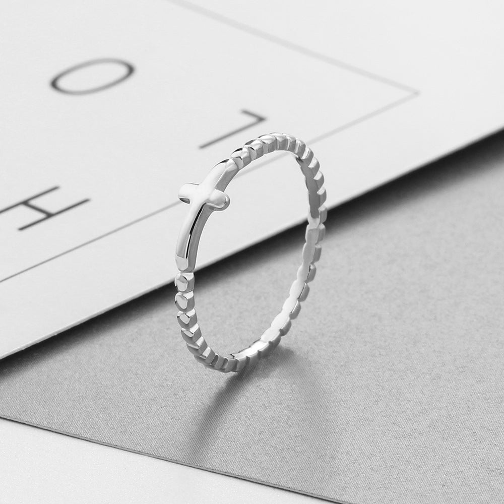 Womens S925 Silver Cross Ring Elegant Korean Fashion Ring Birthday Gift Letter Number Design For Women Classic