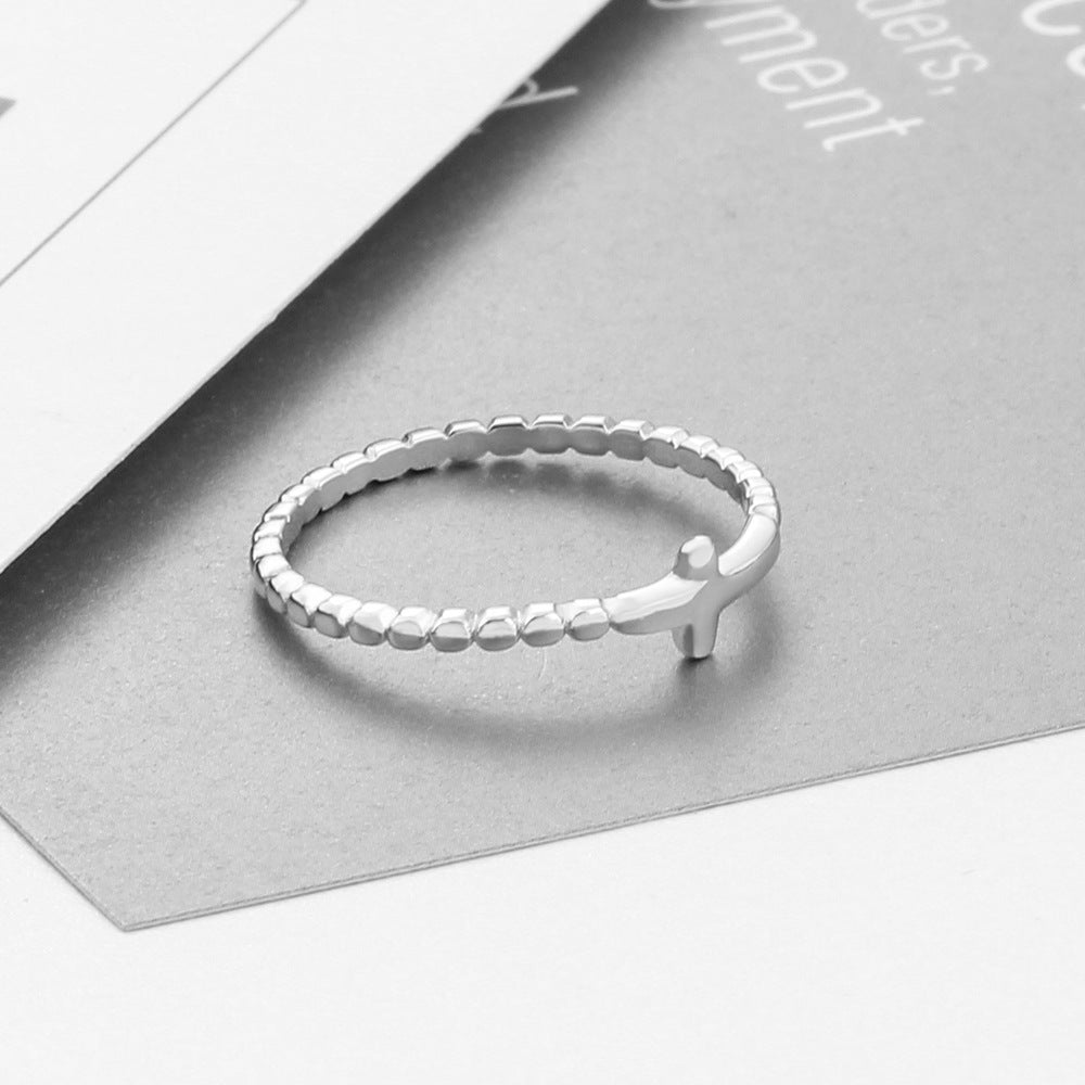 Womens S925 Silver Cross Ring Elegant Korean Fashion Ring Birthday Gift Letter Number Design For Women Classic