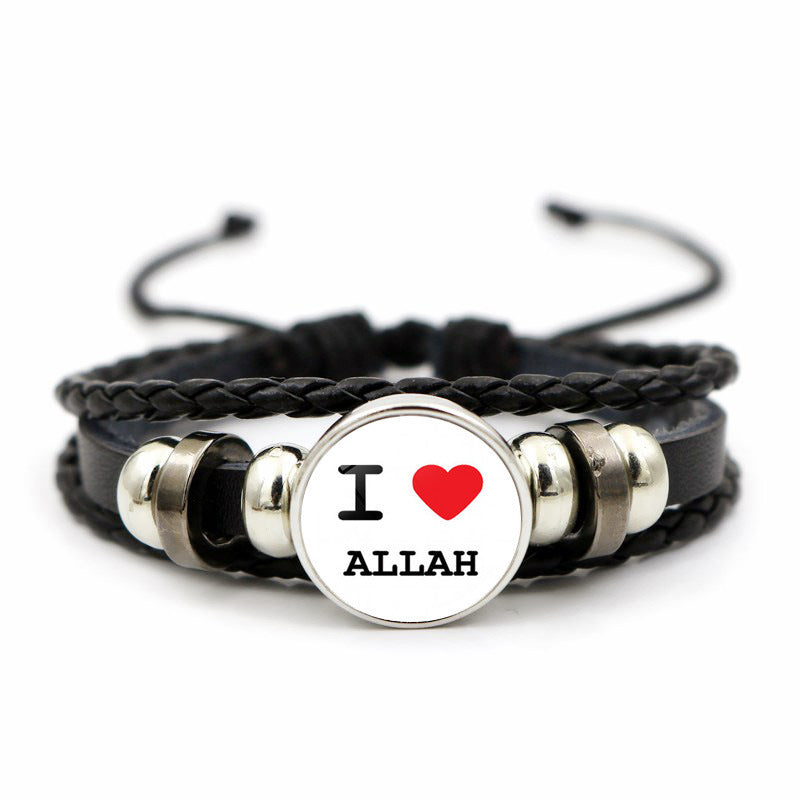 Woven Leather Bracelets Glass Pattern Time Jewelry Design Adjustable Length Handmade Braided Wristband Fashion