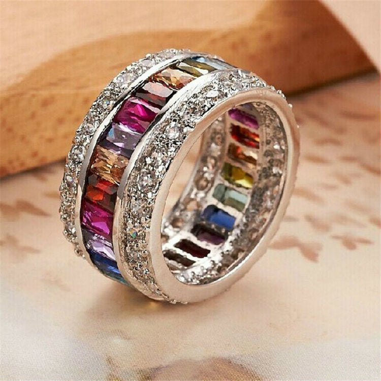 Womens Geometric Rings with Diamond Accents European Alloy Inlaid Gemstones Rings Festival Gift Fashion Jewelry