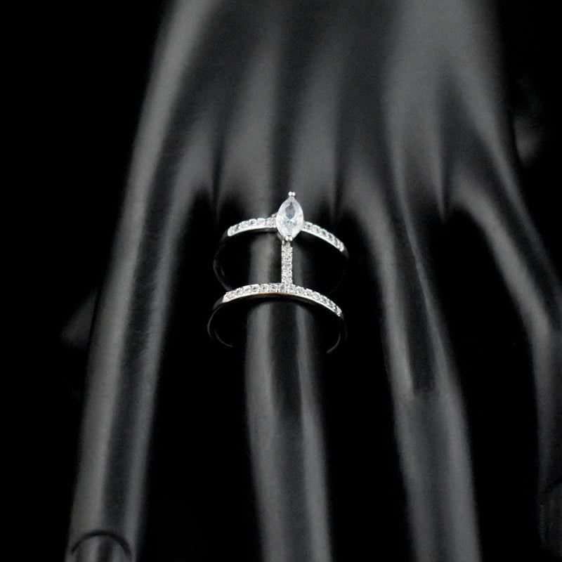 Women's Double Layer Zircon Ring Geometric Copper Jewelry Sparkling Stones Dainty Elegant Accessory For Everyday Wear