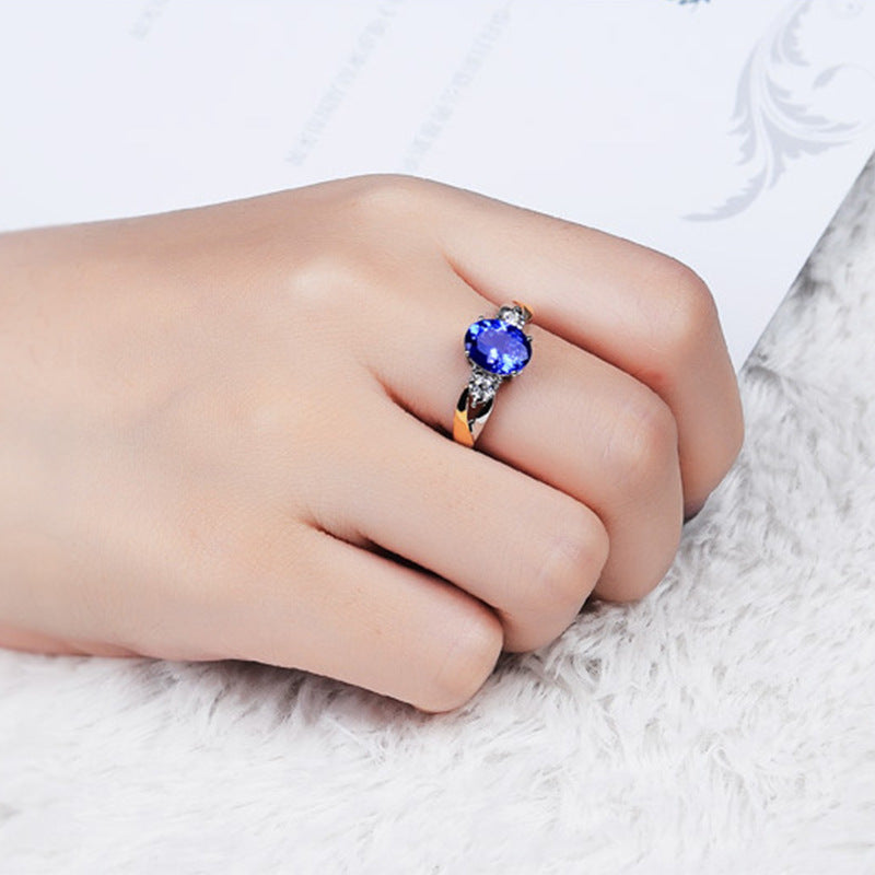 Adjustable Sapphire Geometric Ring Silver Plated Copper