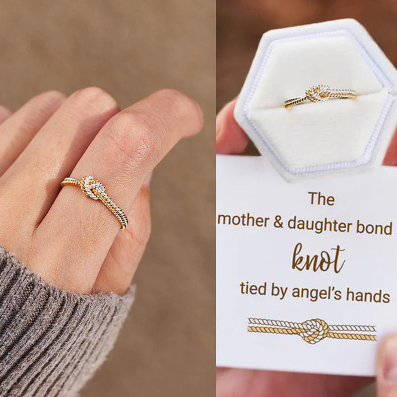 Womens Temperament Fashion Angel Knot Gold And Silver Rope Knot Ring Alloy Geometric Ring Alloy Geometric Ring