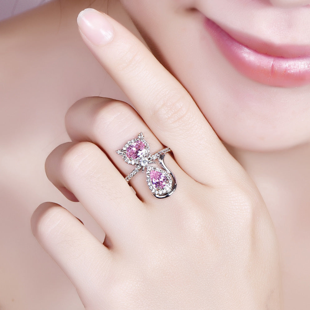 Zircon Couple Ring Plated Copper Jewelry Elegant Engagement Wedding Promise Gift Sizes 6 7 8 9 With Zircon Inlays