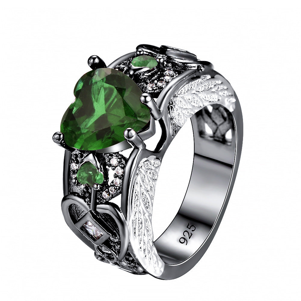 Black gold peach heart white Orpel angel wings ring