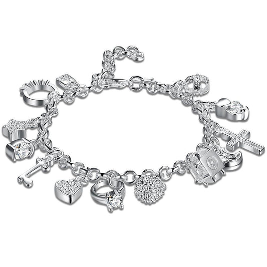 Womens Silver Plated Crystal Charms Bracelet Elegant Design Jewelry For Girls And Women Durable Bracelet Shine