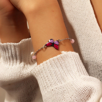 Butterfly Alloy Bracelet Bangle With Elegant Oil Drop Pendant Butterfly Charm Jewelry Gift For Women And Girls