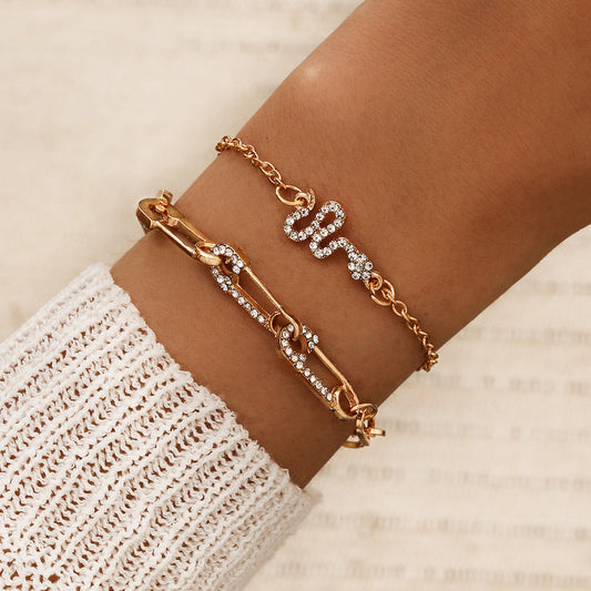 Adjustable Alloy Bracelet With Snake Point Diamonds Handcrafted Fashion Jewelry For Women Everyday Style Ready