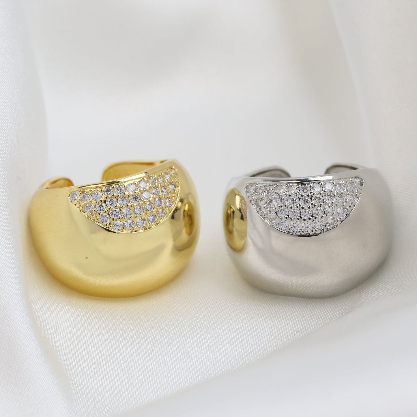 Copper Geometric Zircon Ring Adjustable Opening Fashion Jewelry Accessory For Women Stylish Statement Chic Design