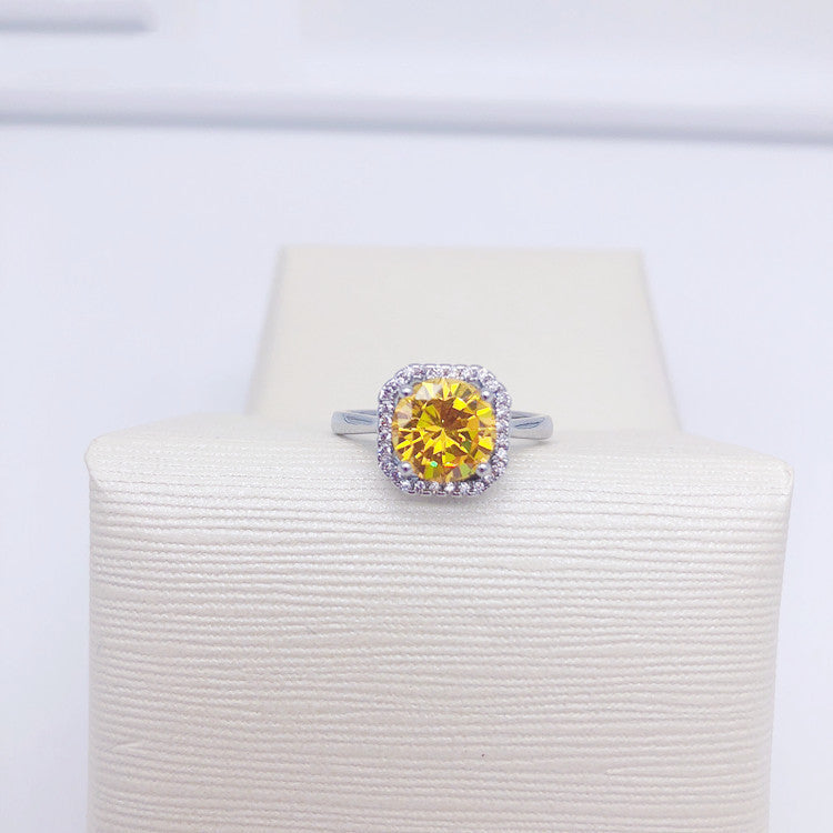 Womens Round Colored Gemstone Ring Copper Zircon Light Luxury Geometric Design Festival Holiday Jewelry Gift Holiday