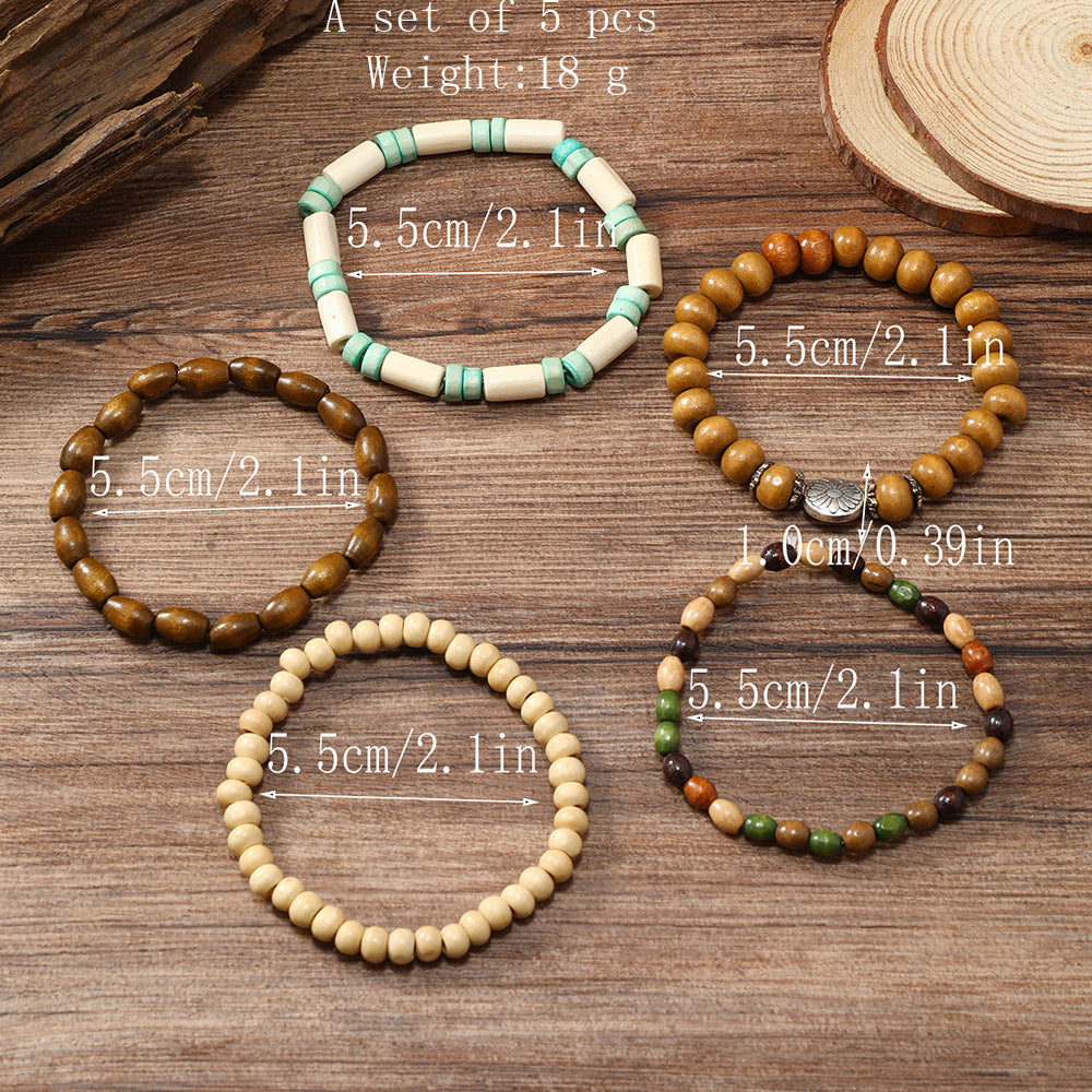 Wooden Bead Bracelet Set Handmade Jewelry Gift Chrysanthemum Design Unisex Colorful Beaded Bracelets For Everyday Style