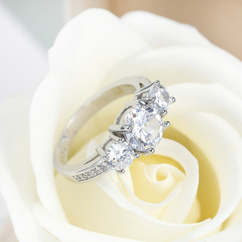 Womens Zircon Ring Geometric Inlaid Copper Platinum Plated Wedding Engagement Anniversary Gift Jewelry Elegant