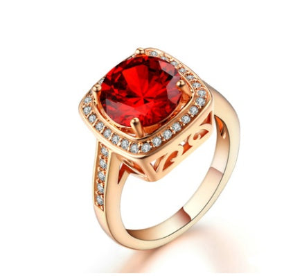 Womens Rose Gold Plated Ring With Micro Inlaid Zircon Geometric Design Elegant European American Accessory Jewelry