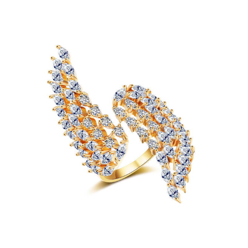 Womens Adjustable Ring Gold Plated Copper Geometric Double Line Ring Inlaid Artificial Gems Semi Precious Stones