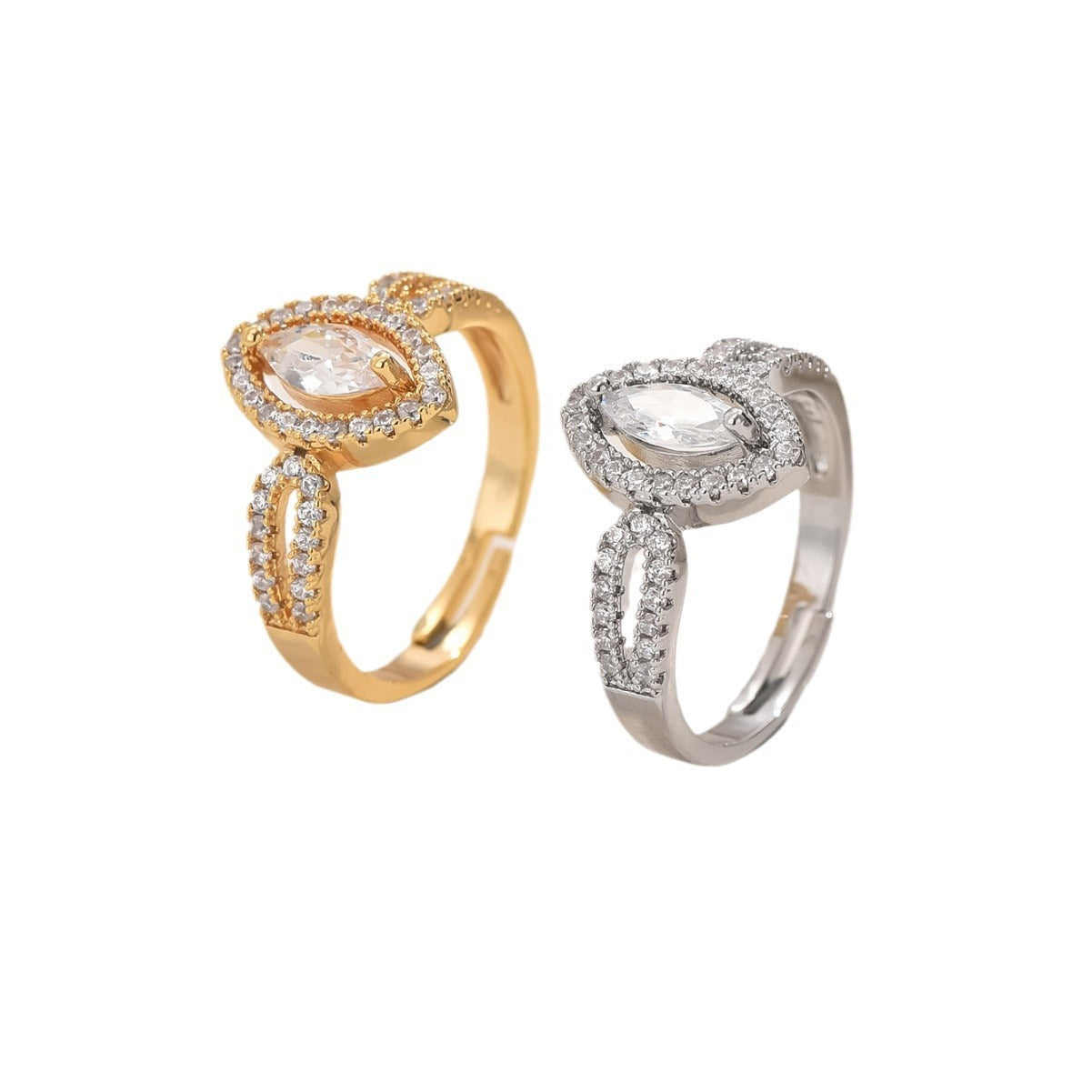 Womens Ring Water Drop Zircon Open Design Copper Plated Fashion Jewelry Elegant Statement Accessory Daily Wear