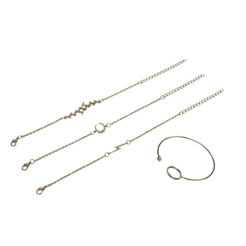 Womens Bracelet Set Gold Alloy Leaf Moon Lightning European American Fashion Jewelry Bracelets Anniversary And
