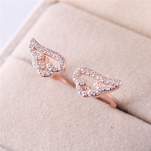 Adjustable Angel Wings Ring With Micro Pave Zircon Gold Tone Fashion Jewelry For Women Gift Durable High Grade