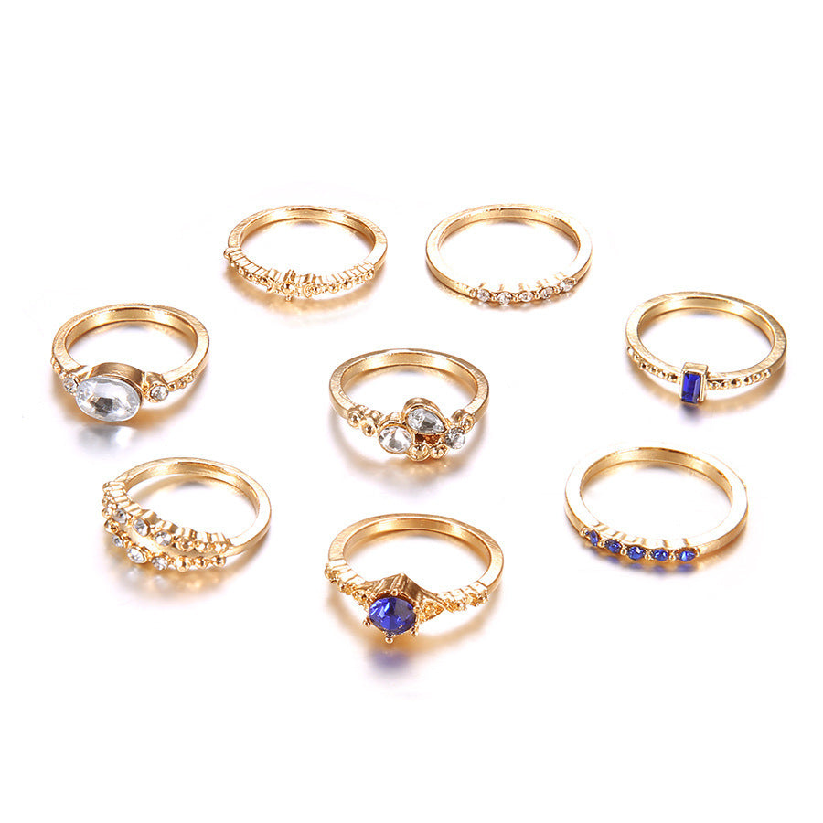 Gold Alloy Gemstone Ring Inlaid with Elegant European American Design for Women Girls Fashion Jewelry Gift Ready