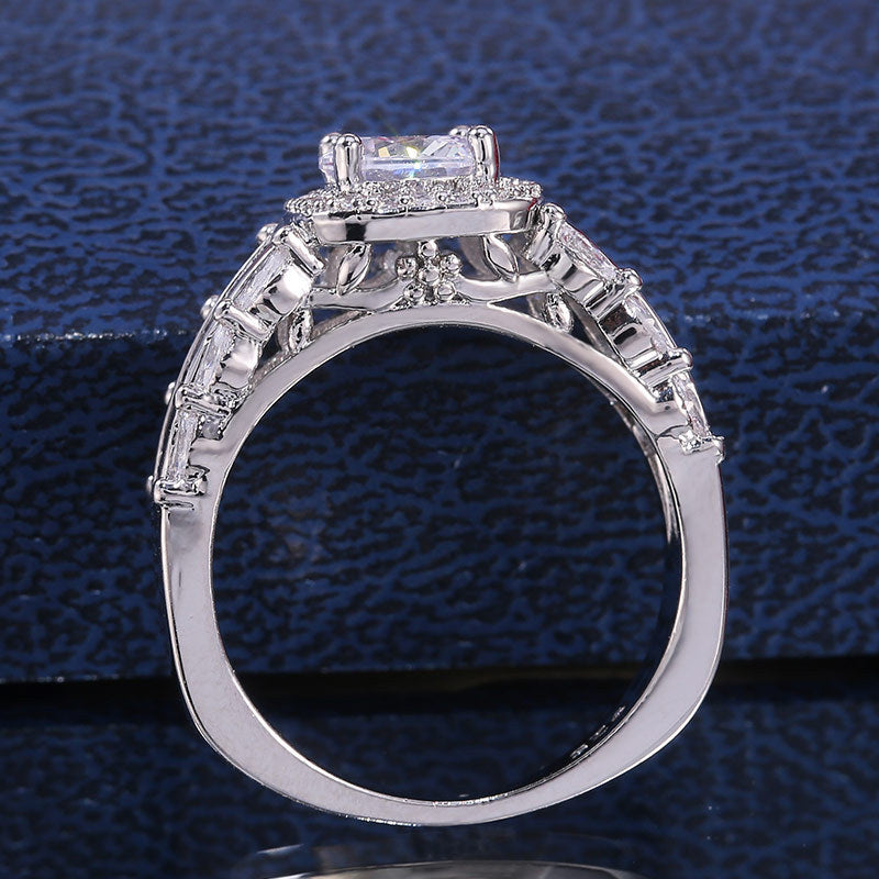 Womens Square Cut Zircon Inlaid Gold Plated Copper Ring Elegant Dainty Jewelry for Anniversary Gift Size 6 7 8