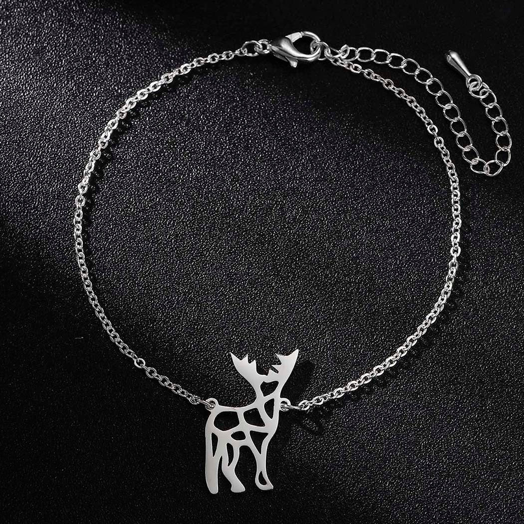 Womens Stainless Steel Elk Pendant Bracelet Animal Inspired Jewelry Delicately Origami Design Hollow Charm Gift
