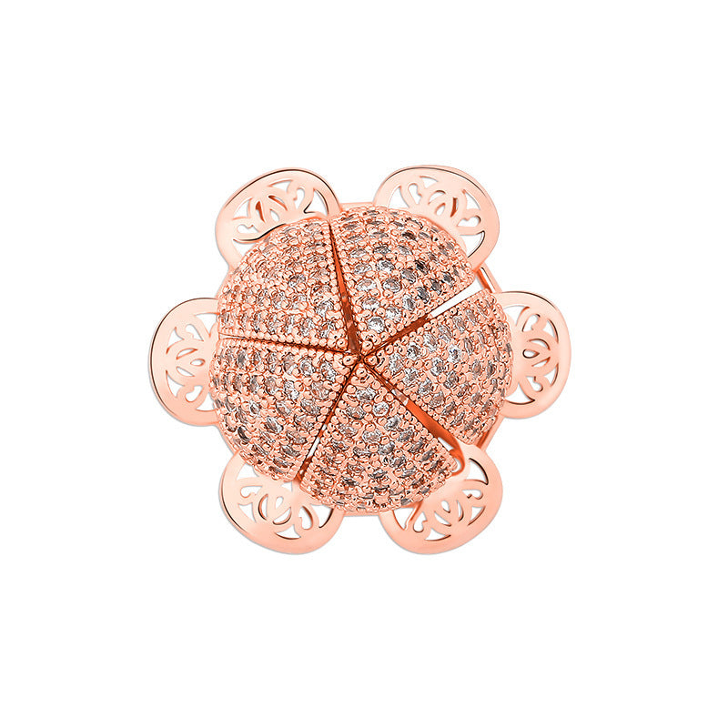 Womens Copper Ring Zircon Flower Design Luxe Gold Plated Inlaid Artificial SemiPrecious GemsIndividually Packed