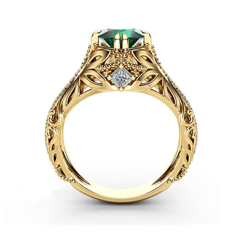 Womens Floral Ring 14k Yellow Gold Plated Alloy Flower Gem Inlay Birthday Jewelry Gift For Her Fashion Ring Gemstones