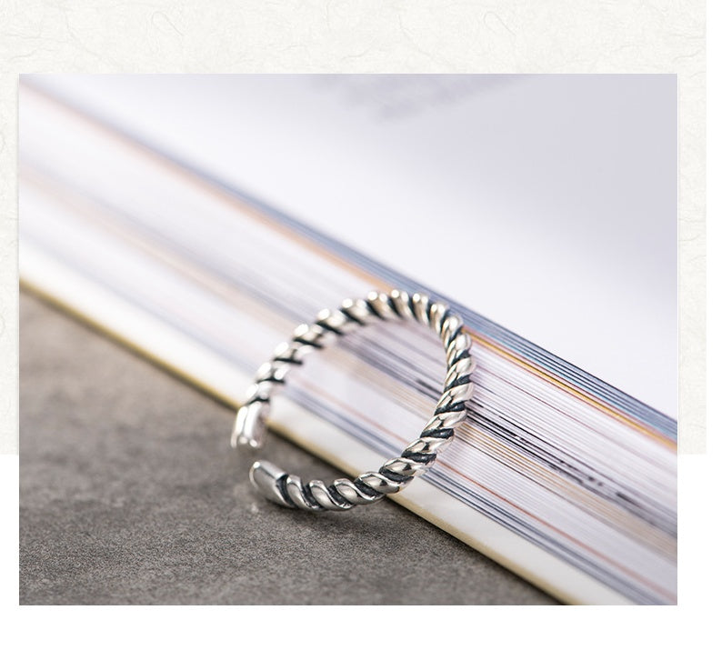 Woven Twist Ring Adjustable Band Vintage Style Knuckle Ring Stacking Jewelry for Women with Adjustable Band Size