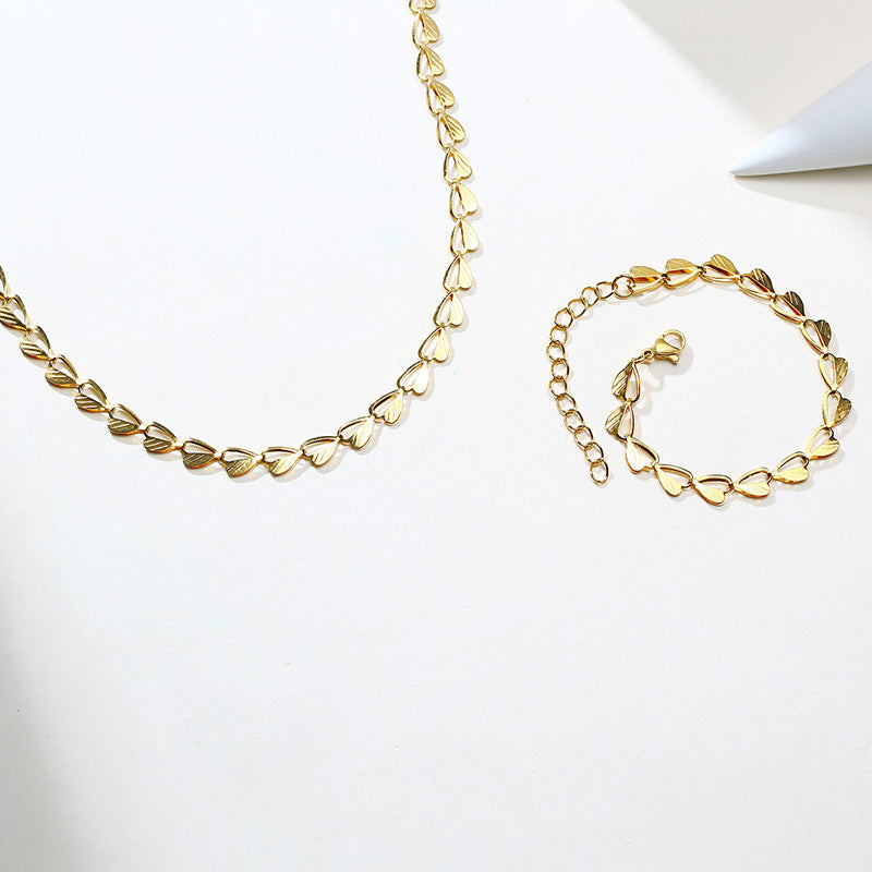 Womens Stainless Steel Bracelet With Heart And Leaves Design Adjustable Tail Chain Fashion Jewelry Gift For Her