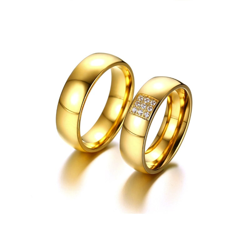 Zircon Couple Ring Korean Style Titanium Steel Geometric Design Decoration Individually Packed For Couples Gems