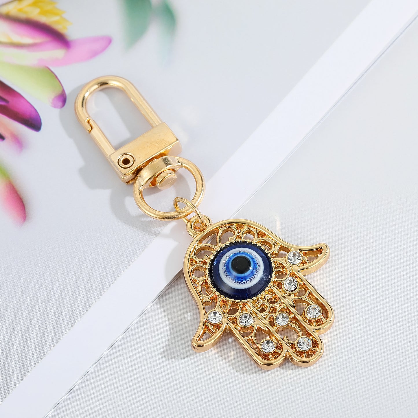 Alloy Keychain Pendant Dripping Oil Eye Design Key Ring Bag Charm Fashion Accessory Durable Silver Finish Trendy Look