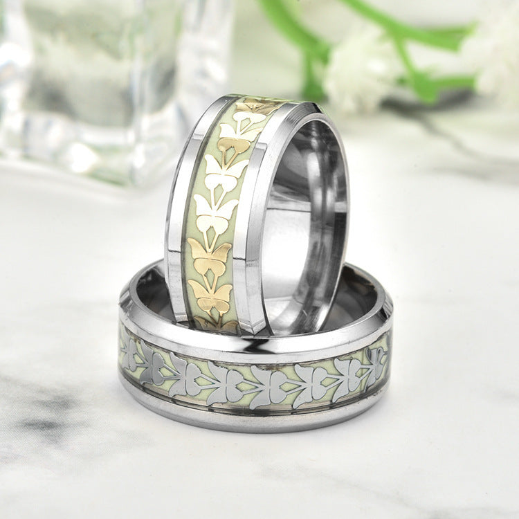 Unisex Butterfly Ring Gold Plated Stainless Steel Bow Design With Artificial Gems And Glowing Fluorescent Shine