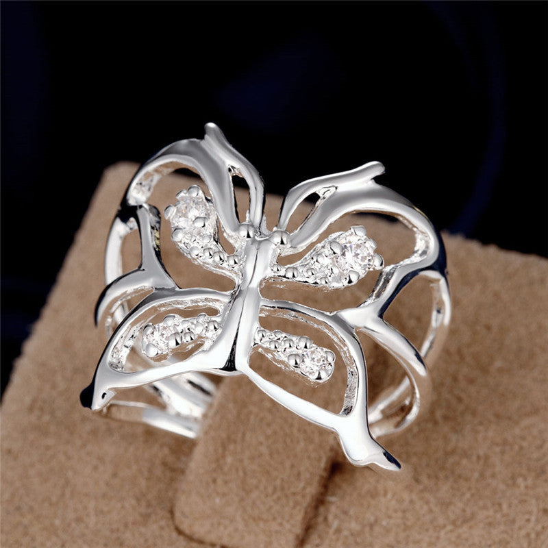 Adjustable Silver Butterfly Zirconia Ring With Copper Core And 925 Silver Plating For Everyday Wear Great Gift