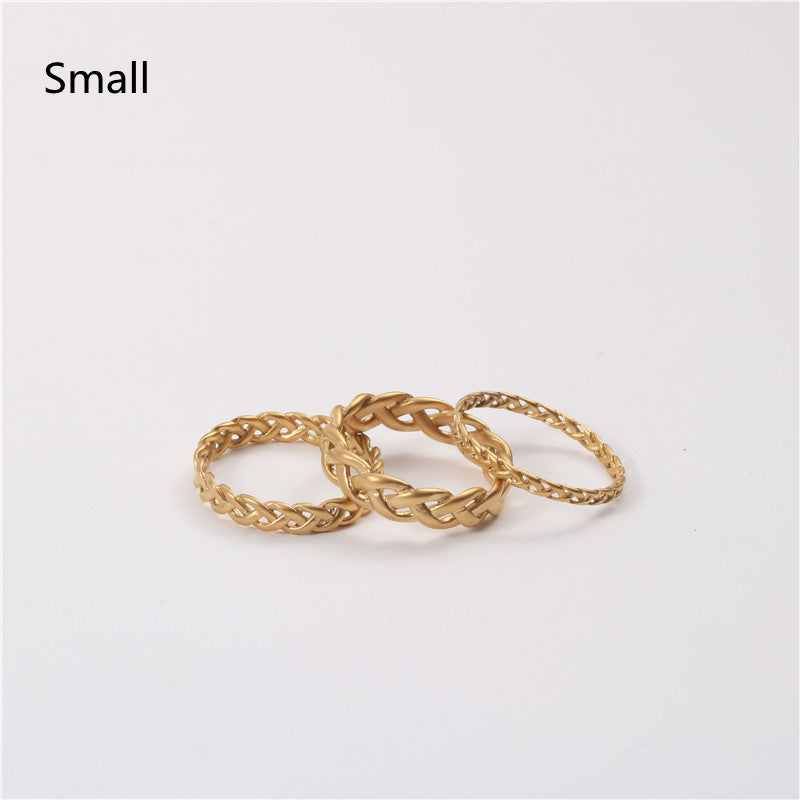Womens Woven Twist Ring Titanium Steel Plated Real Gold Korean Geometric Knuckle Band Fashion Jewelry Gift Elegant Stainless Steel Rings for Women