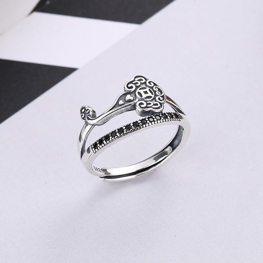 Adjustable 925 Sterling Silver Ring With Gemstone Inlay Vintage Longevity Lock Design For Women 2 4G Timelessly
