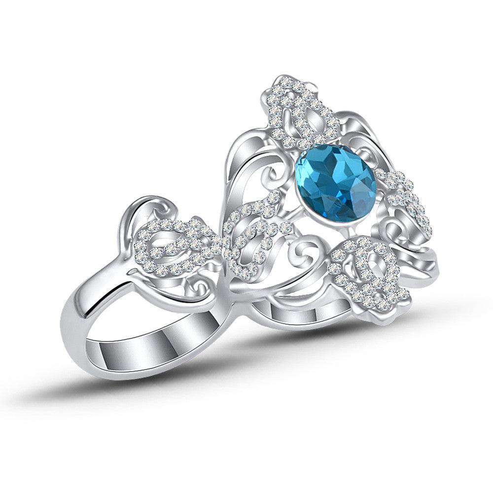 Bohemian Openwork Diamond Gemstone Double Ring Gold Plated Flower Design Jewelry For Women Elegant Fashion Accessory