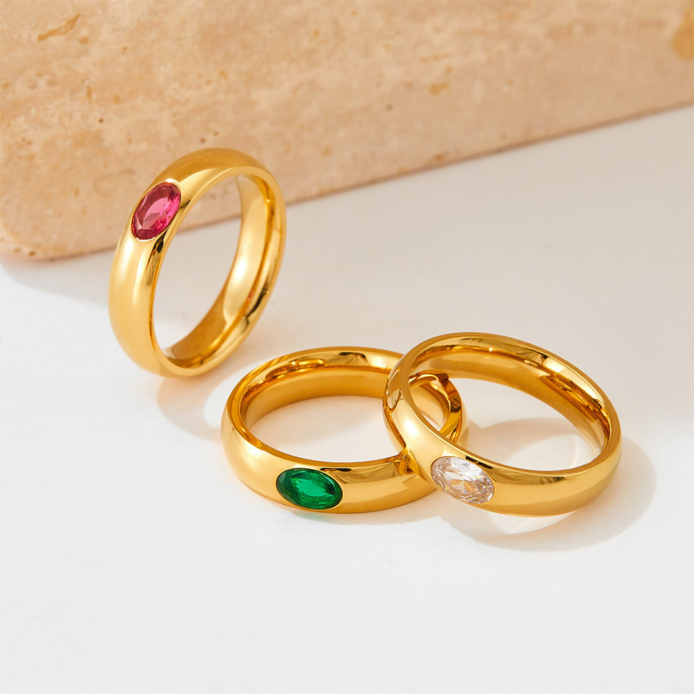 Womens Zircon Inlaid Ring Stainless Steel Electroplated