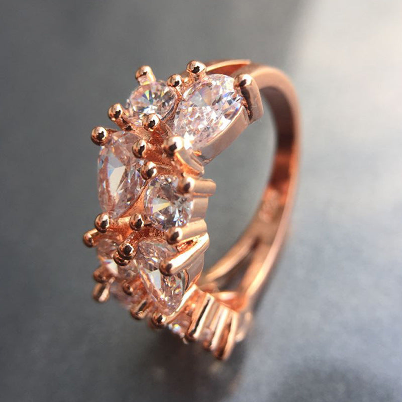Zircon Rose Gold Copper Electroplated Drop Shape Ring Fashion Jewelry For Women Elegant Dainty Gift Gift Choice New