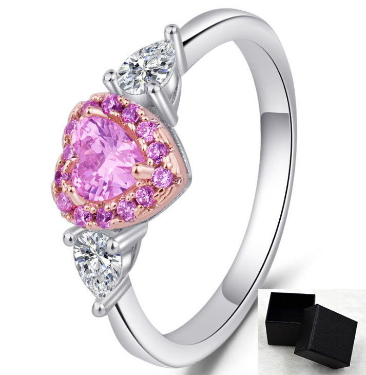 Women's Pink Peach Heart Ring Zircon Inlaid Rose Gold Plated Jewelry Lux Dainty Fashion Accessory Gift For Her