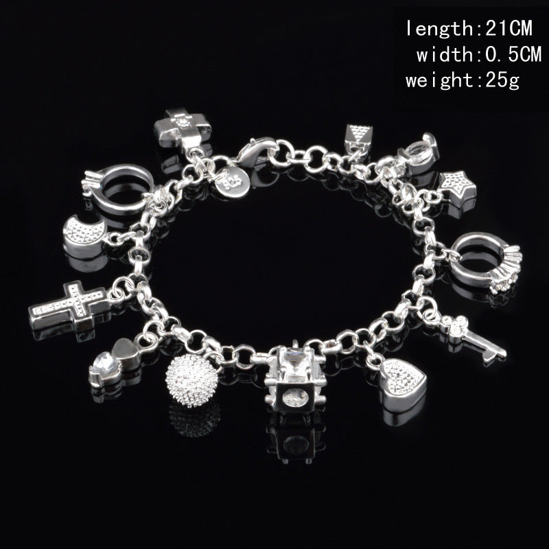 Heart Copper Cross Hand Design Bracelet Silver Tone Jewelry Gift For Anniversary Travel Trade Fair Silver Glow