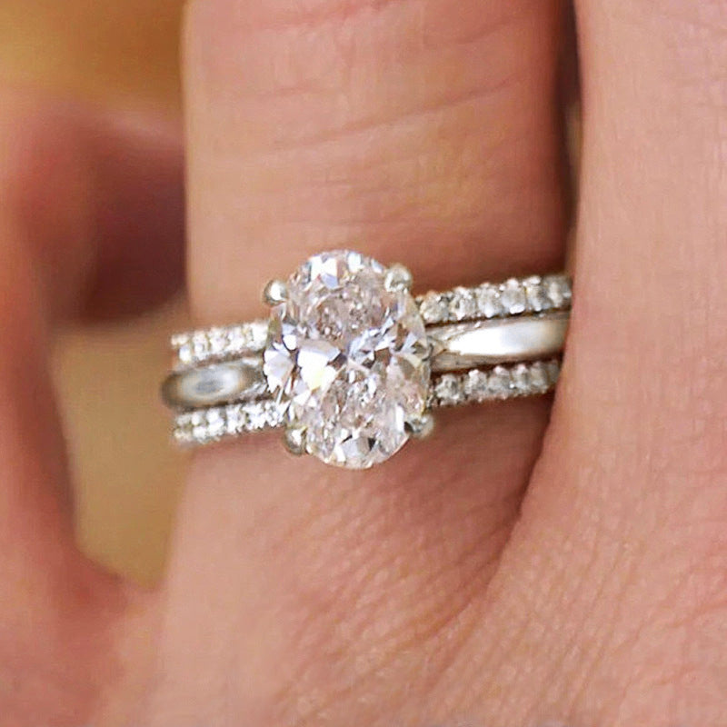 Womens Three Ring Set Zircon Inlaid Copper Four Claw Setting Stackable Design Jewelry For Her Anniversary Wedding Band