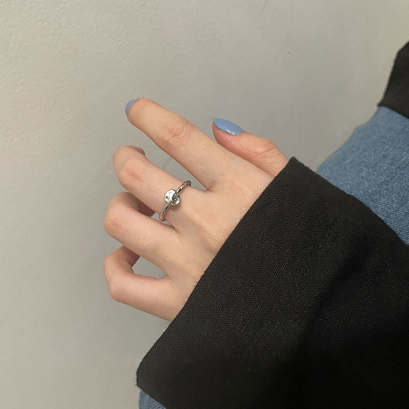 Copper Geometric Ring Set Open Adjustable Womens Rings Heart Design Irregular Texture Electroplated Everyday Wear