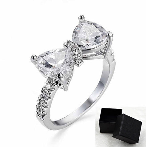 Womens Bow Ring Gemstone Inlaid Copper Plated Fashion Jewelry Elegant Dainty Accessory Sizes 6 7 8 9 10 Gifted