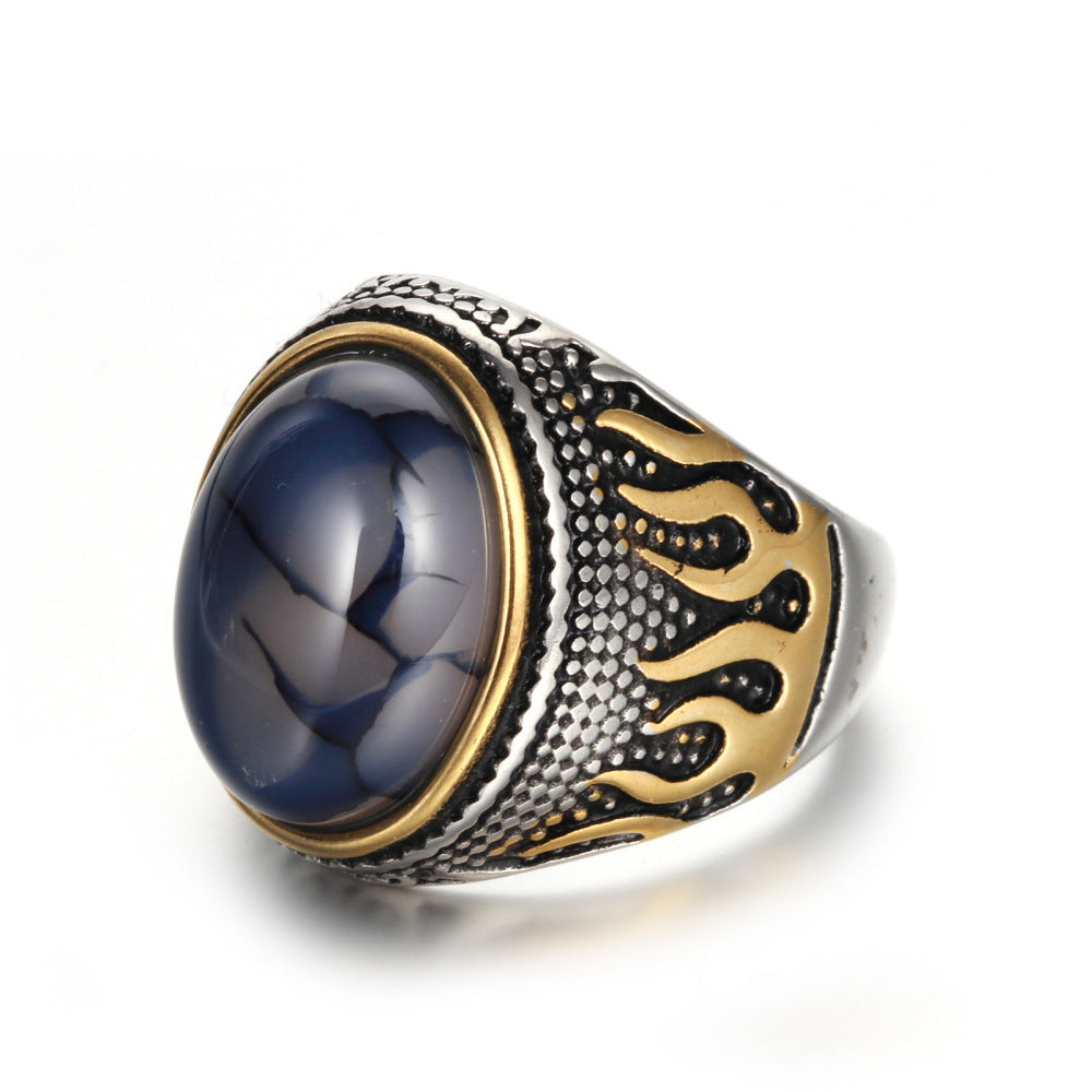 Stainless Steel Tiger Eye Ring Geometrical Flame Design Fashion Jewelry for Men and Women Europe Americas Gifts