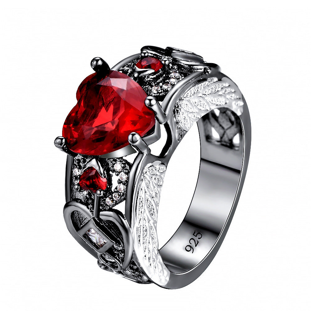 Black gold peach heart white Orpel angel wings ring