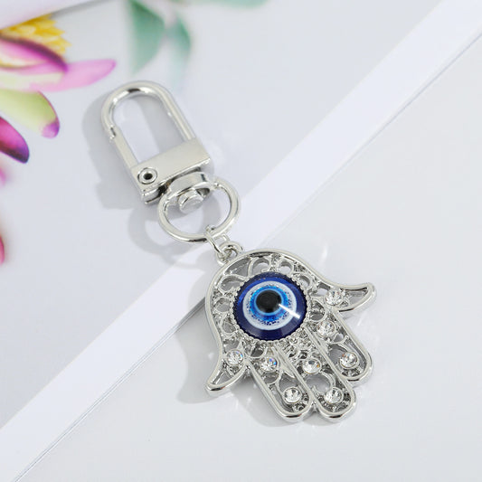 Alloy Keychain Pendant Dripping Oil Eye Design Key Ring Bag Charm Fashion Accessory Durable Silver Finish Trendy Look