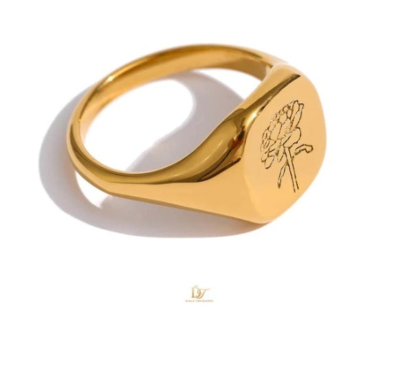 Womens Titanium Steel Gold Plated Ring Butterfly Peony Flower Geometric Design Jewelry Gift For Everyday Style