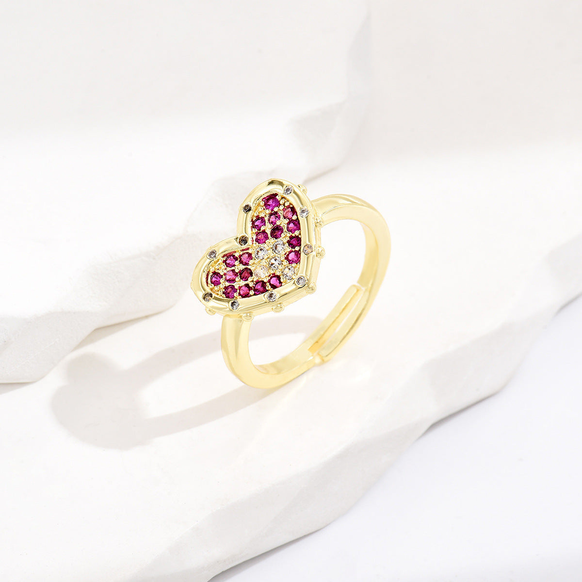 Women Adjustable Grass Green Heart Shaped Copper Ring Electroplated Fashion Jewelry For Daily Wear Accessory Gift