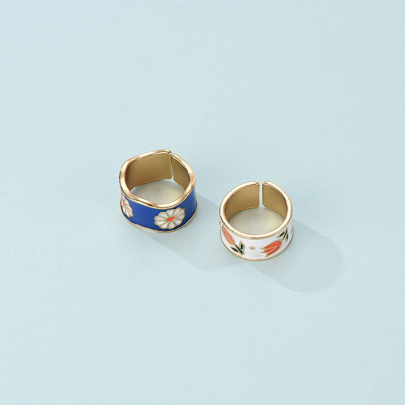 Womens Two Piece Daisy Flower Ring Set Alloy Rings Individually Packed Cute Floral Jewelry European American Style